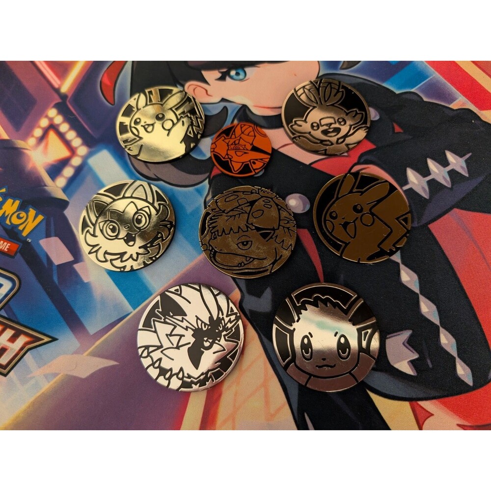 Lot of 8x Official Pokemon TCG Coins Jumbo & Small Size (No Duplicates)